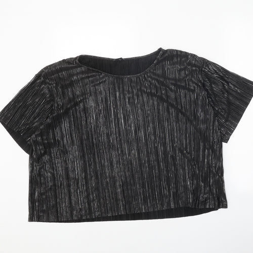 Monki Womens Black Polyester Cropped Blouse Size L Round Neck