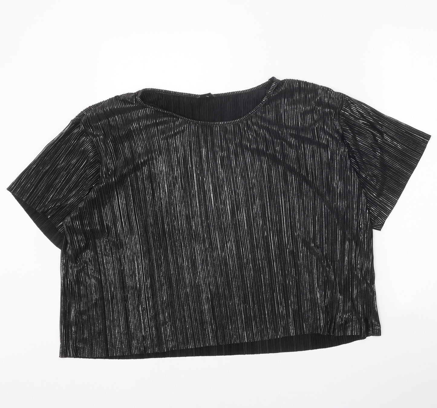 Monki Womens Black Polyester Cropped Blouse Size L Round Neck