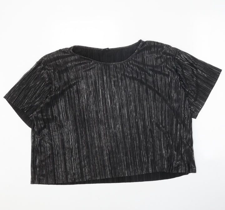 Monki Womens Black Polyester Cropped Blouse Size L Round Neck