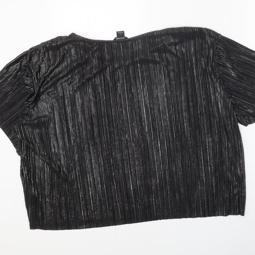 Monki Womens Black Polyester Cropped Blouse Size L Round Neck