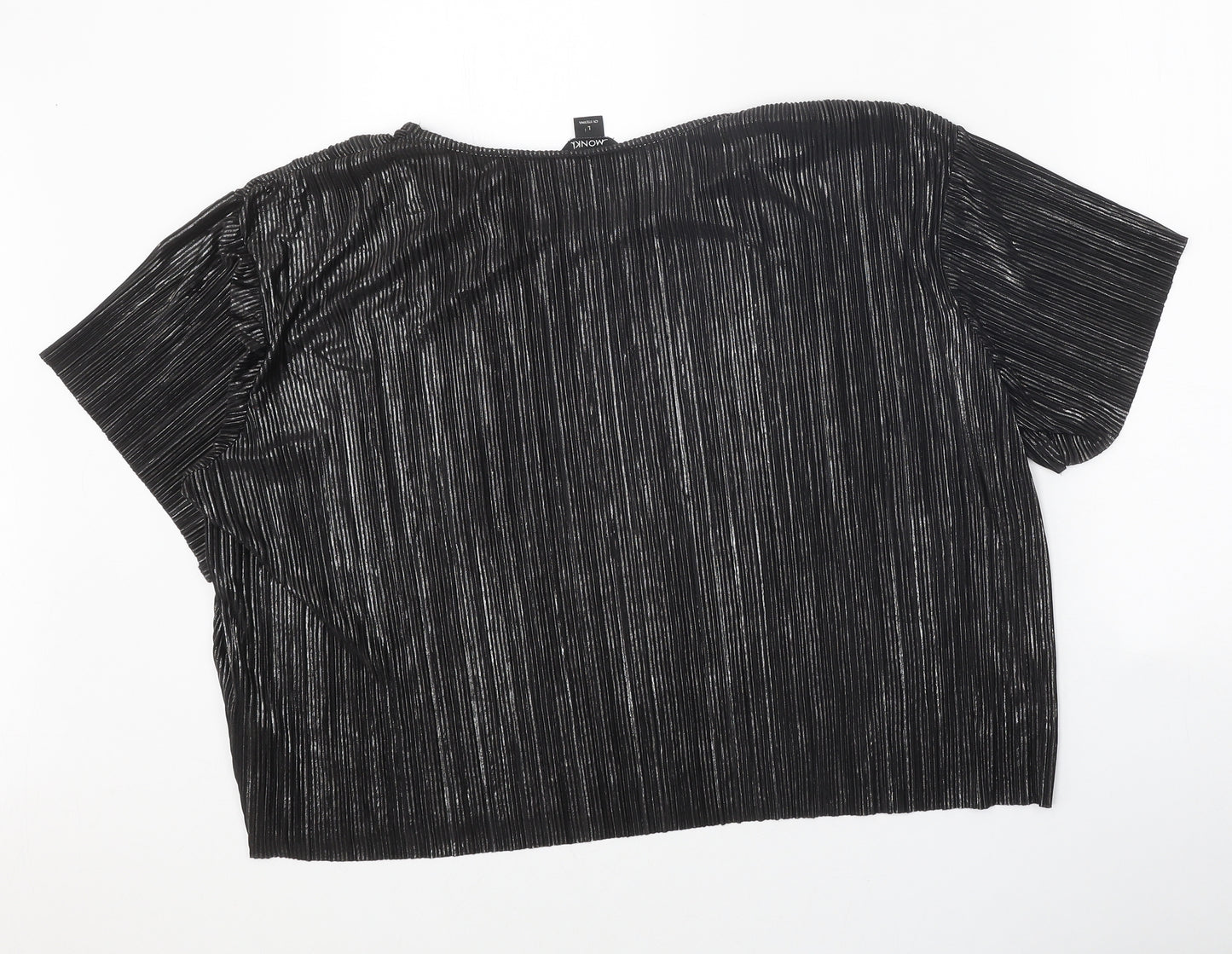 Monki Womens Black Polyester Cropped Blouse Size L Round Neck