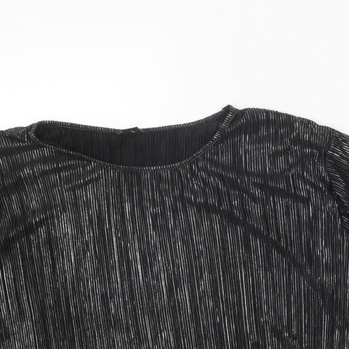 Monki Womens Black Polyester Cropped Blouse Size L Round Neck