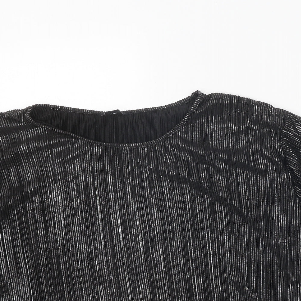 Monki Womens Black Polyester Cropped Blouse Size L Round Neck