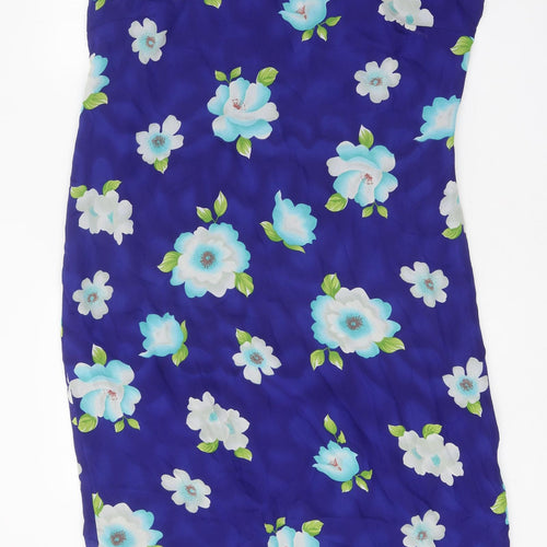 R&K Womens Blue Floral Polyester Shift Size 16 Scoop Neck Pullover