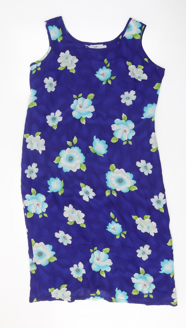 R&K Womens Blue Floral Polyester Shift Size 16 Scoop Neck Pullover
