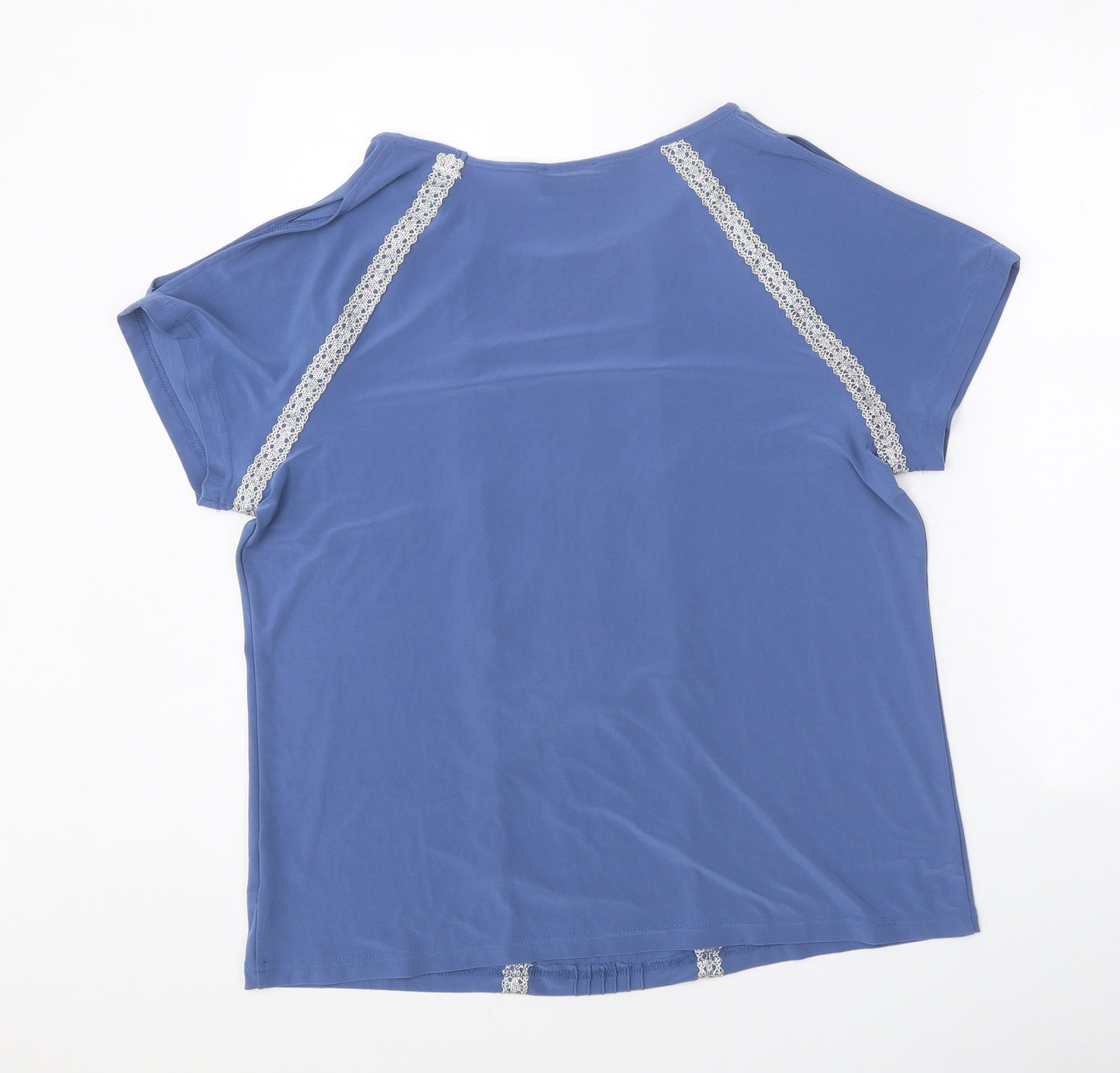 Klass Womens Blue Geometric Polyester Basic Blouse Size L Round Neck