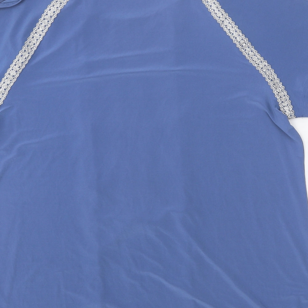 Klass Womens Blue Geometric Polyester Basic Blouse Size L Round Neck