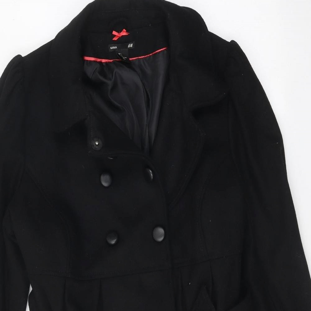 H&M Womens Black Trench Coat Coat Size L Snap