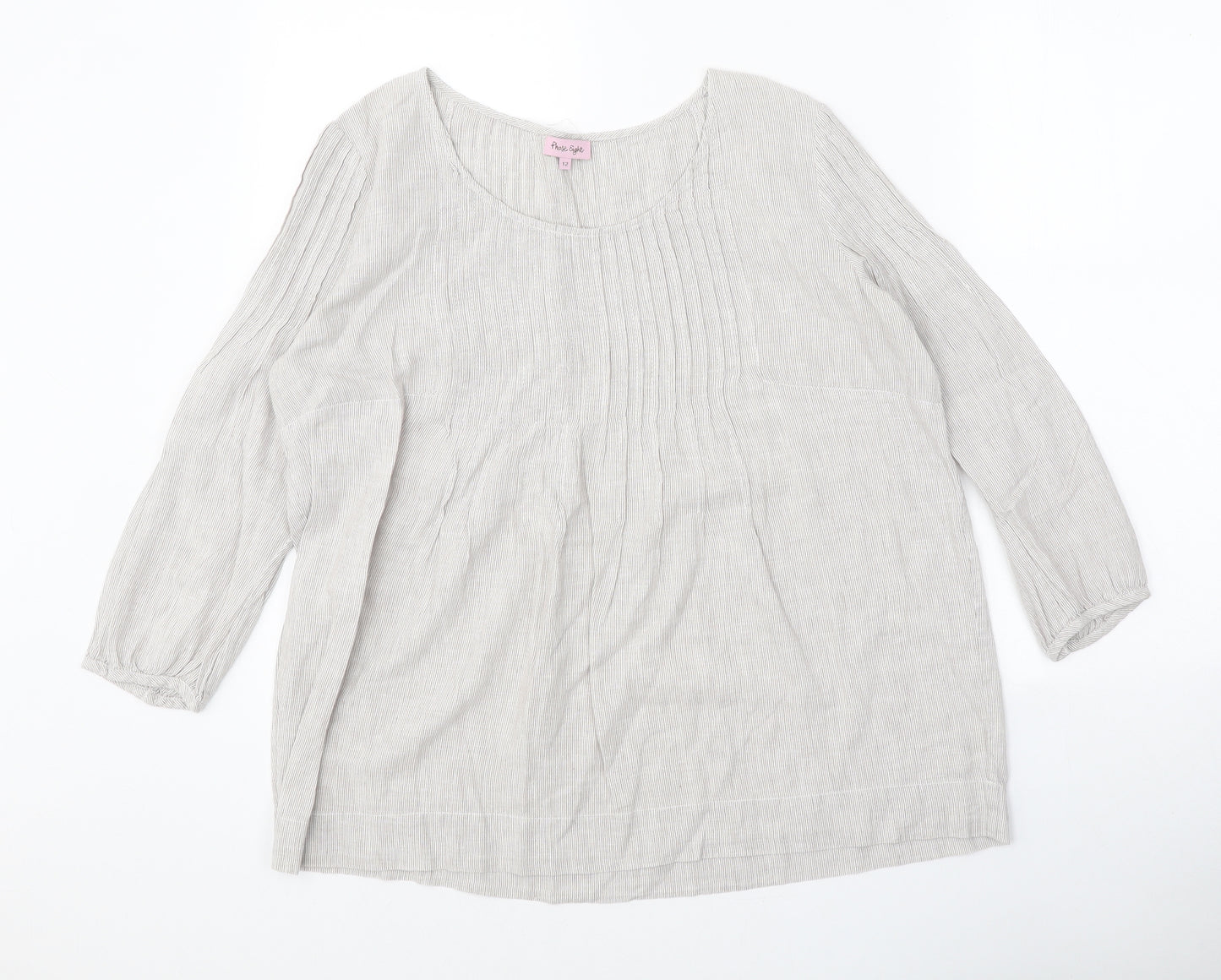 Phase Eight Womens Grey Cotton Basic Blouse Size 12 Scoop Neck