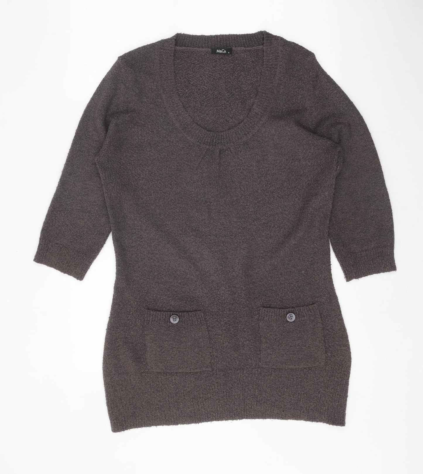 M&Co Womens Brown Scoop Neck Acrylic Tunic Jumper Size XL