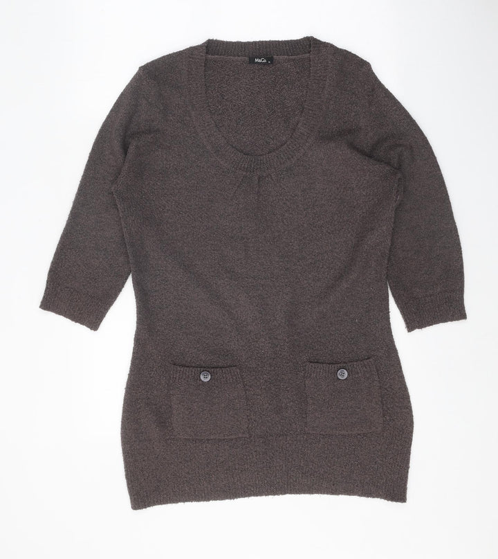 M&Co Womens Brown Scoop Neck Acrylic Tunic Jumper Size XL