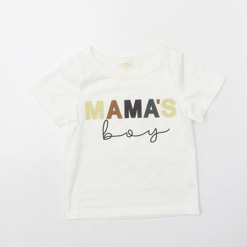 Preworn Boys White Polyester Basic T-Shirt Size 12 Months Round Neck Pullover - Mama's Boy