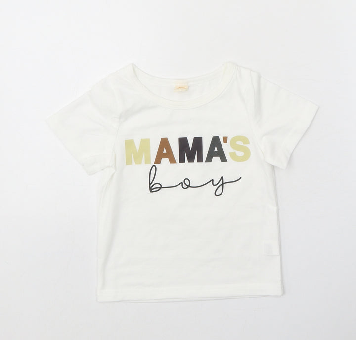 Preworn Boys White Polyester Basic T-Shirt Size 12 Months Round Neck Pullover - Mama's Boy