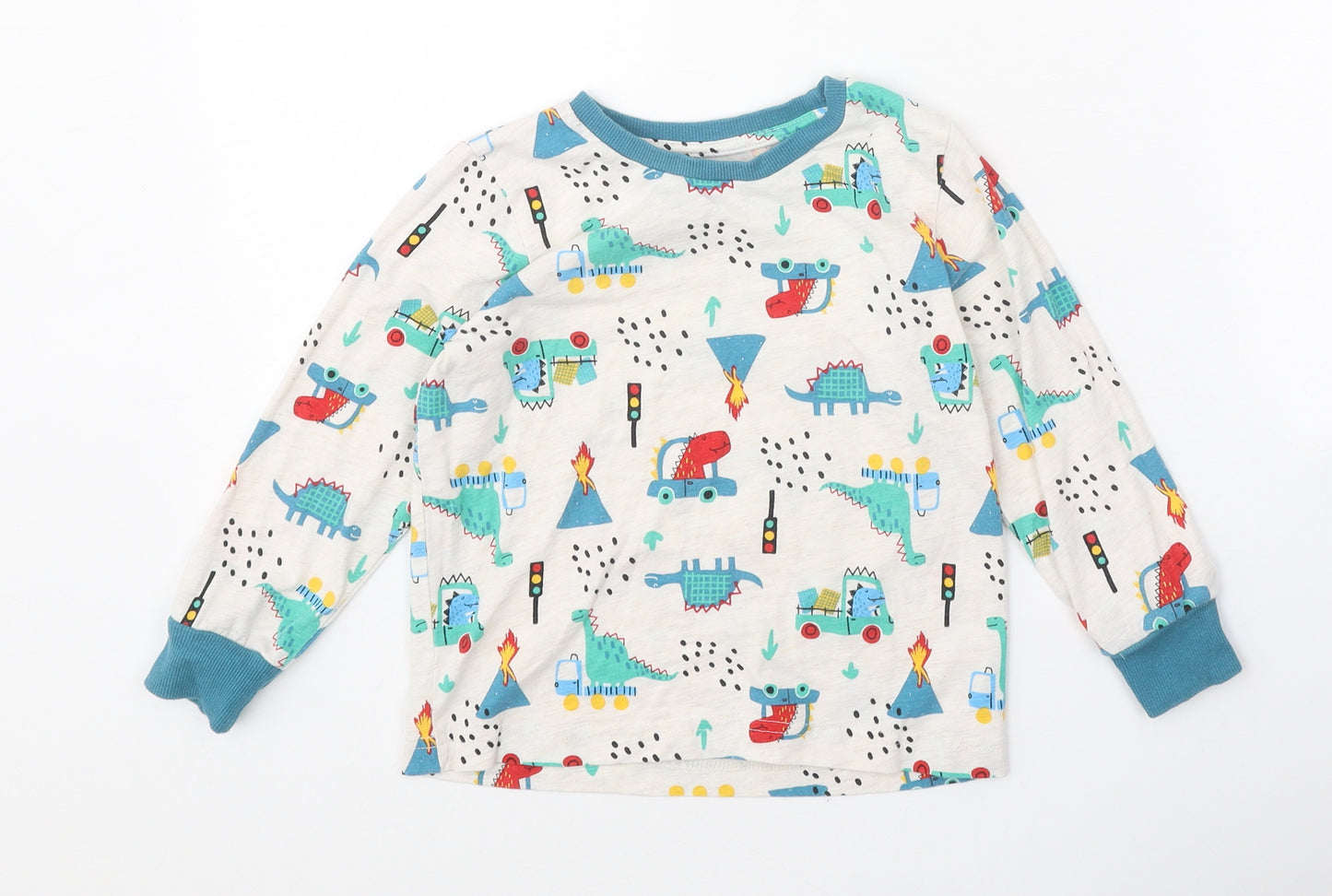 Matalan Boys Multicoloured Geometric Cotton Basic T-Shirt Size 3-4 Years Round Neck Pullover - Dinosaur