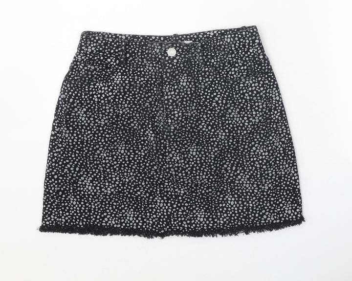 By Clara Womens Black Geometric Cotton Mini Skirt Size S Zip