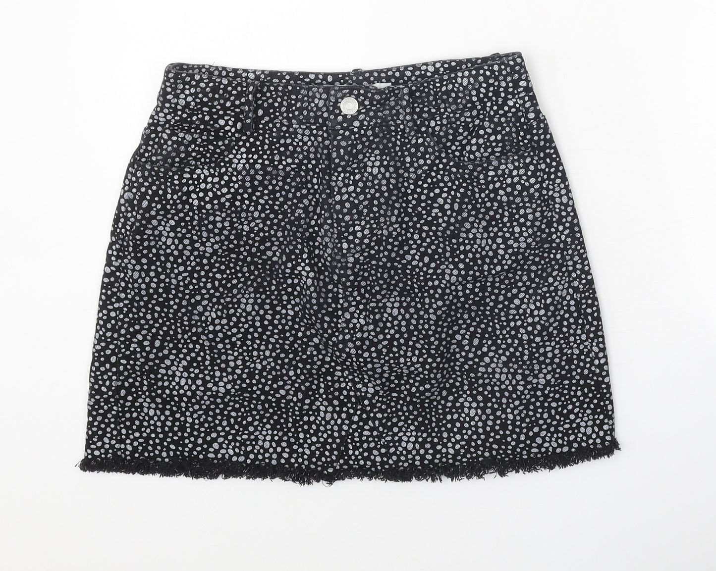 By Clara Womens Black Geometric Cotton Mini Skirt Size S Zip