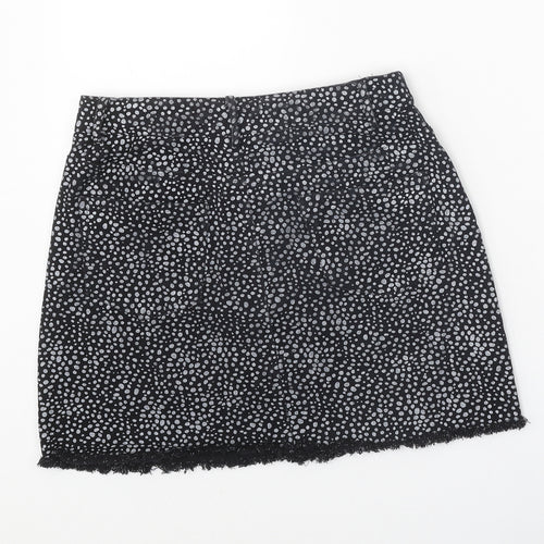 By Clara Womens Black Geometric Cotton Mini Skirt Size S Zip
