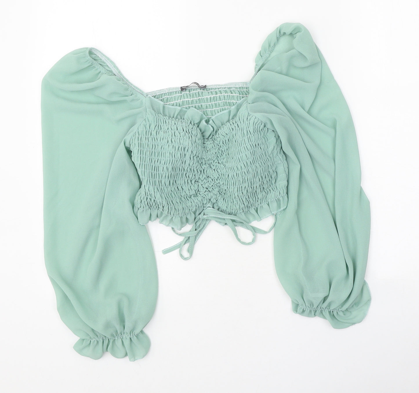 I SAW IT FIRST Womens Green Polyester Cropped Blouse Size 6 Sweetheart - Shirred Bust