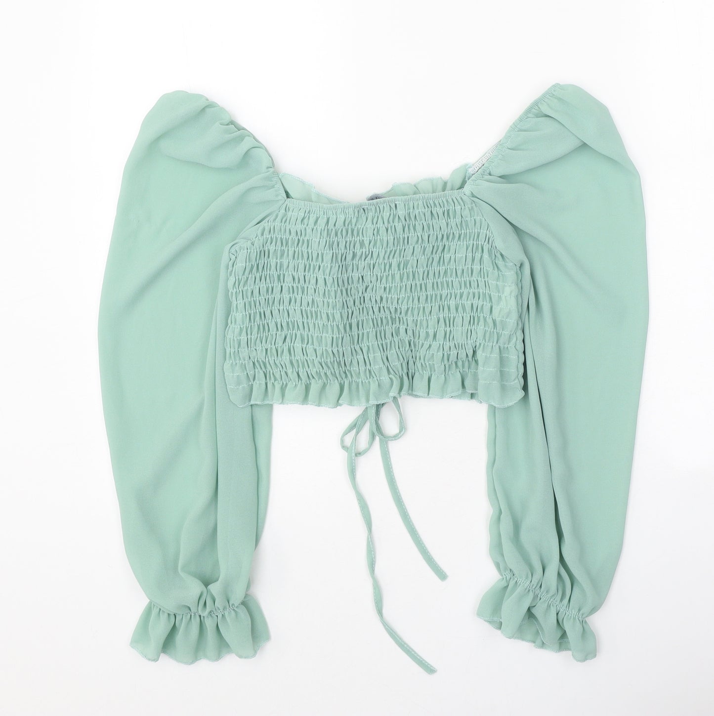I SAW IT FIRST Womens Green Polyester Cropped Blouse Size 6 Sweetheart - Shirred Bust