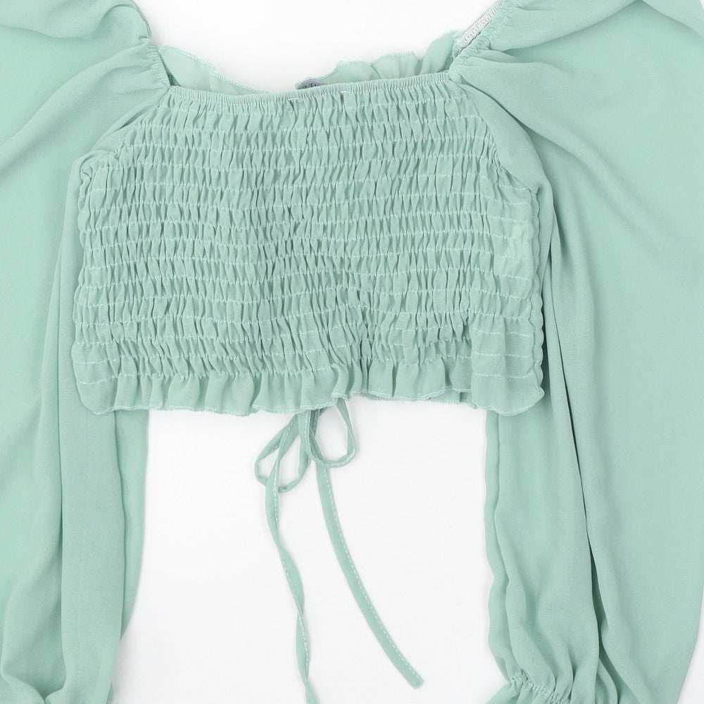 I SAW IT FIRST Womens Green Polyester Cropped Blouse Size 6 Sweetheart - Shirred Bust