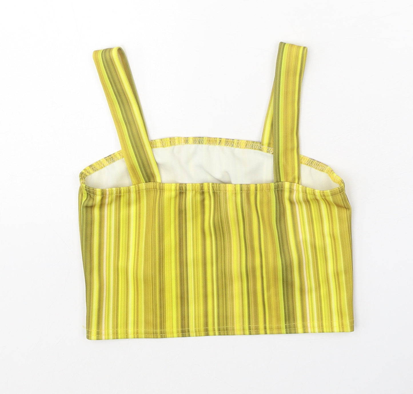 I-X London Womens Yellow Striped Polyester Cropped Tank Size 10 Square Neck