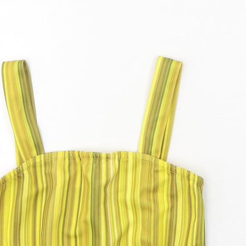 I-X London Womens Yellow Striped Polyester Cropped Tank Size 10 Square Neck