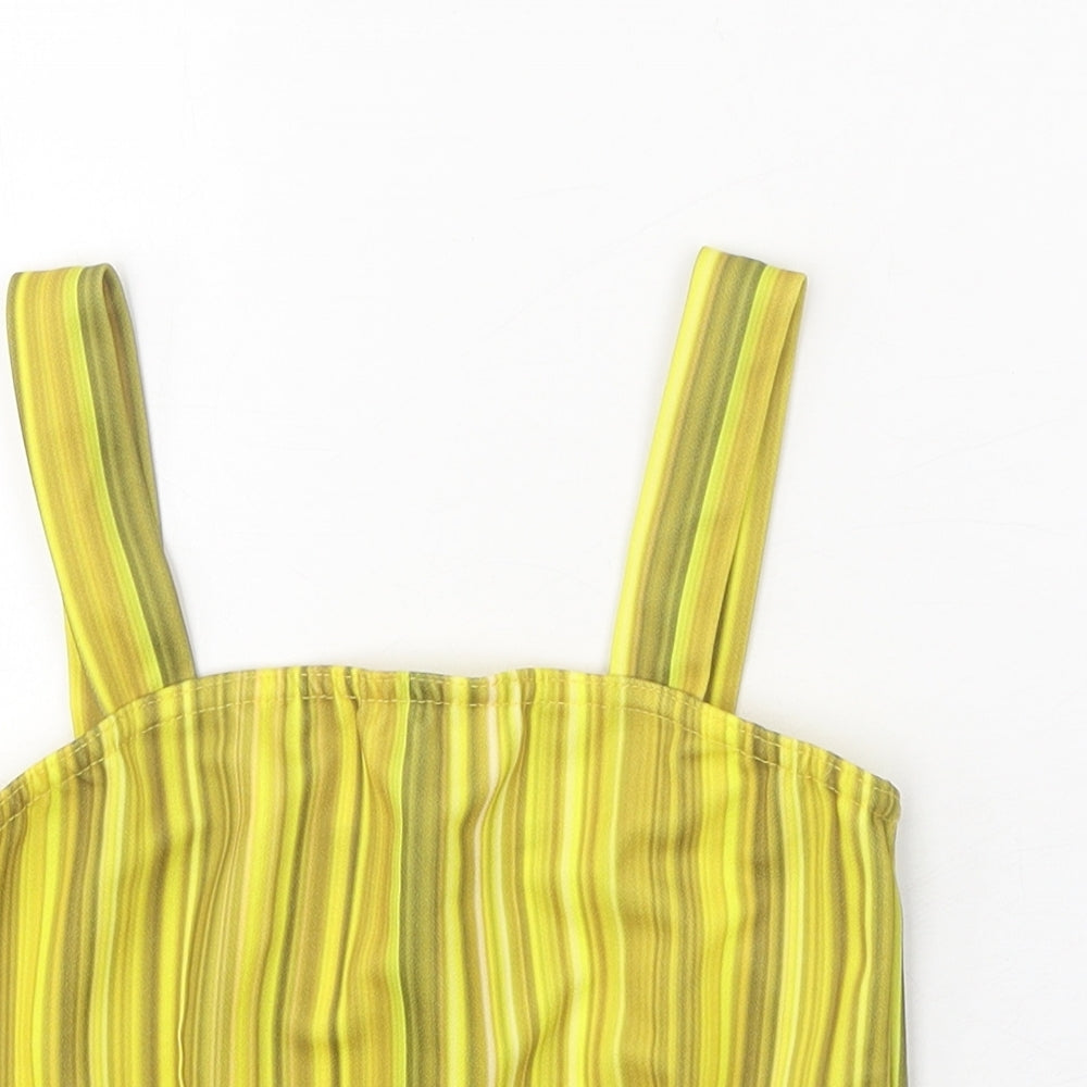 I-X London Womens Yellow Striped Polyester Cropped Tank Size 10 Square Neck
