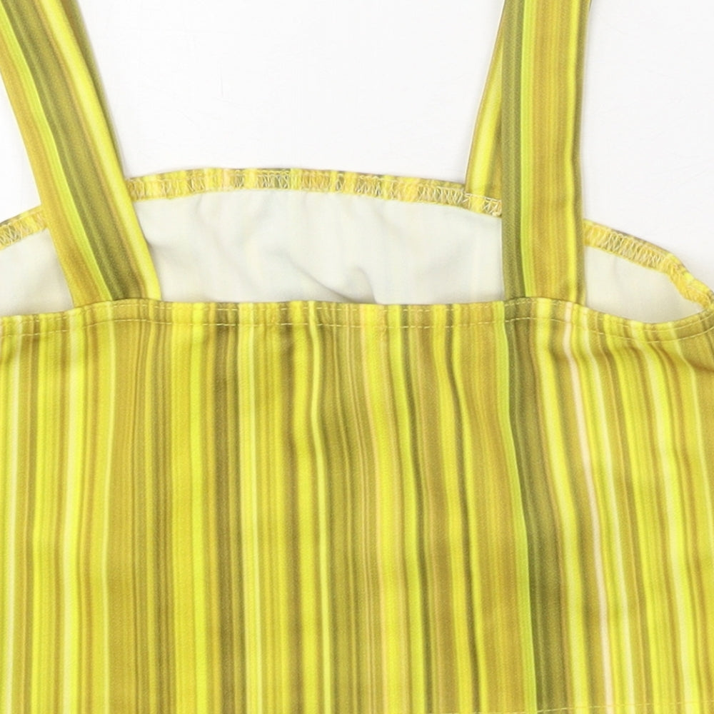 I-X London Womens Yellow Striped Polyester Cropped Tank Size 10 Square Neck