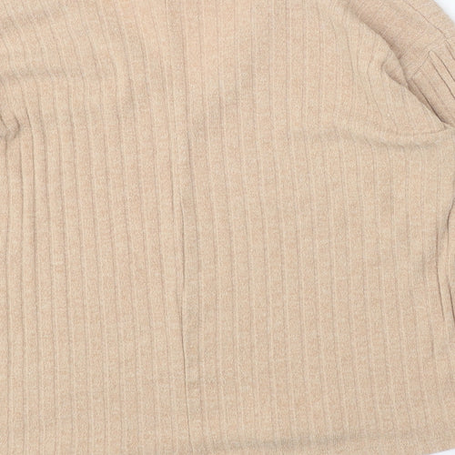 Zara Womens Beige V-Neck Polyester Pullover Jumper Size L - Ribbed