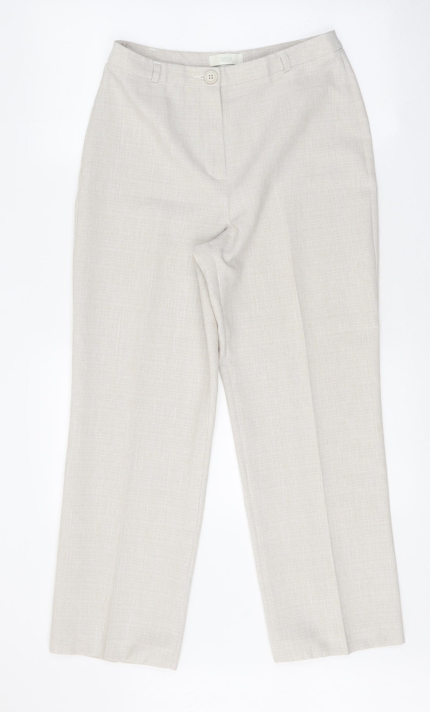 Marks and Spencer Womens Beige Polyester Dress Pants Trousers Size 10 Regular Zip