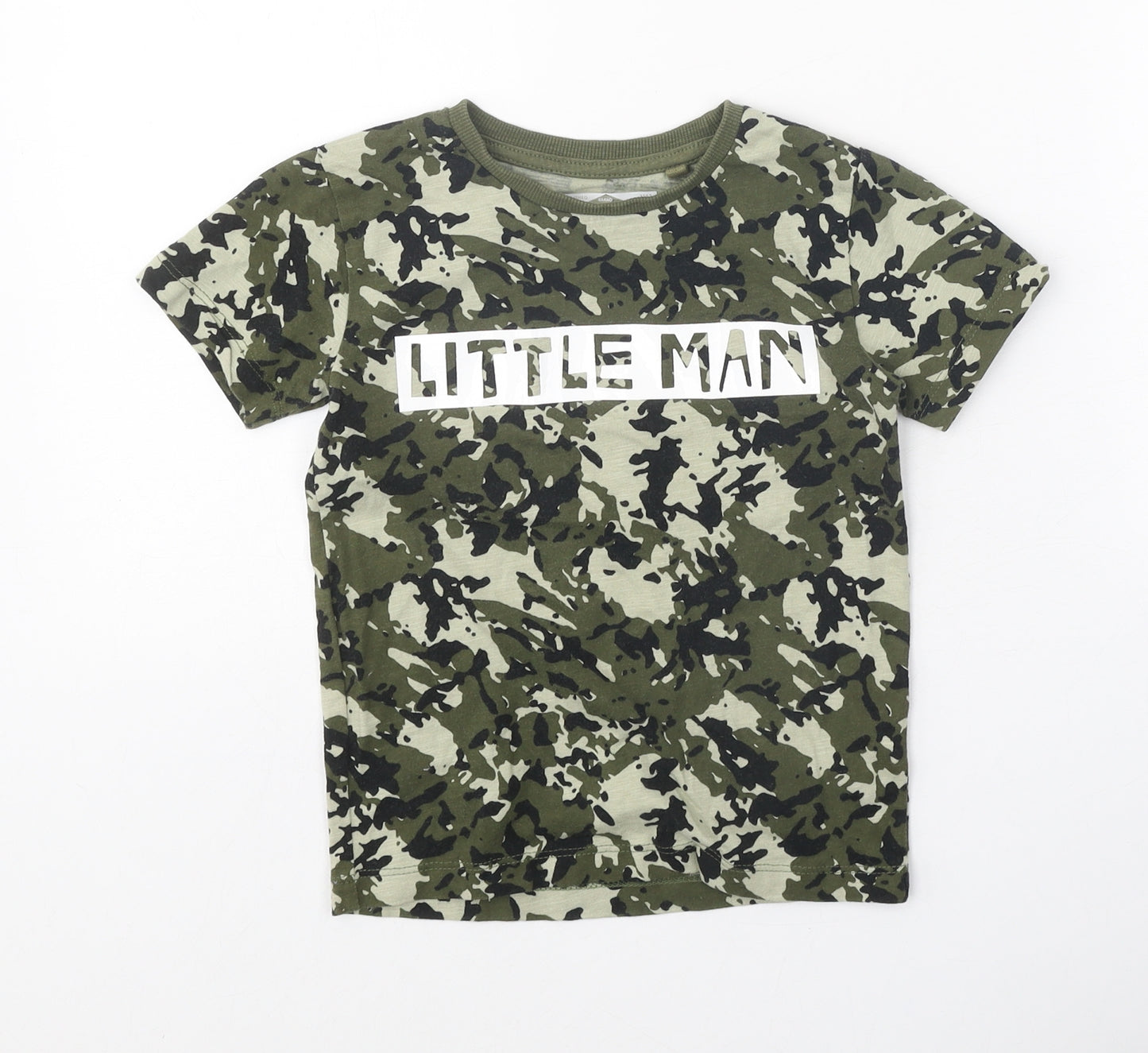 NEXT Boys Green Camouflage 100% Cotton Basic T-Shirt Size 2-3 Years Round Neck Pullover - Little Man