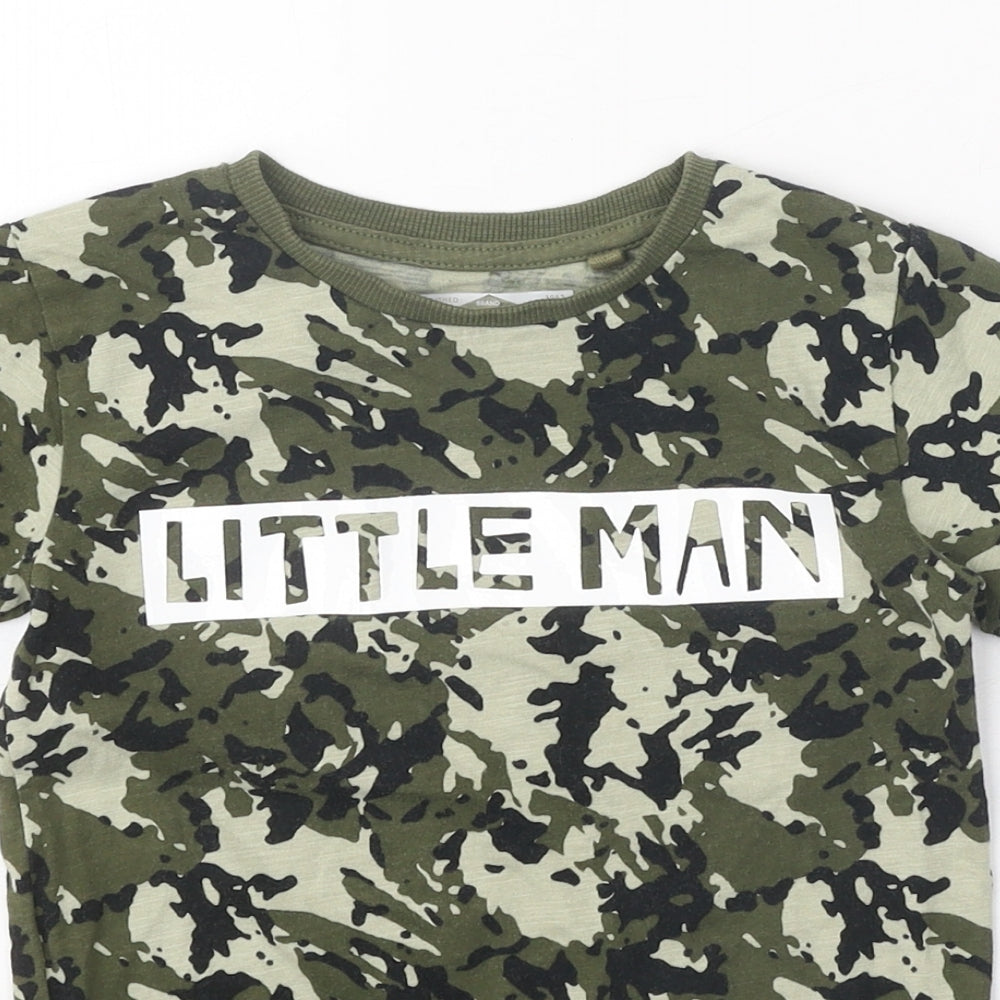 NEXT Boys Green Camouflage 100% Cotton Basic T-Shirt Size 2-3 Years Round Neck Pullover - Little Man