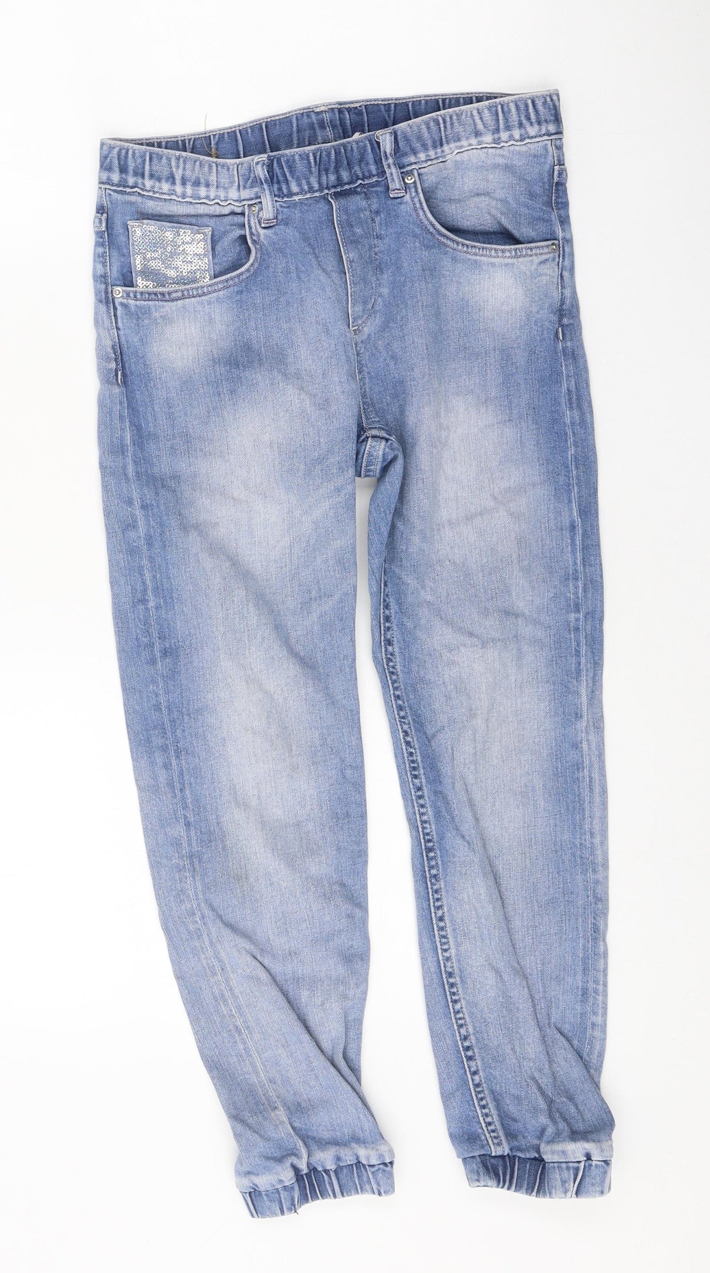 H&M Girls Blue Cotton Tapered Jeans Size 8-9 Years Regular Pullover
