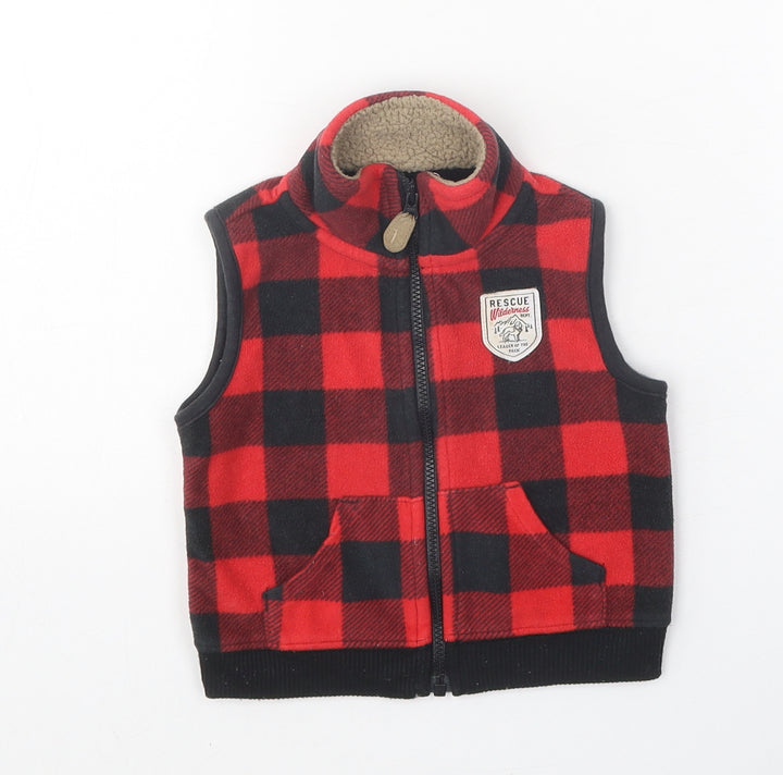 Carter's Red Plaid Gilet Waistcoat Size 9-12 Months Zip
