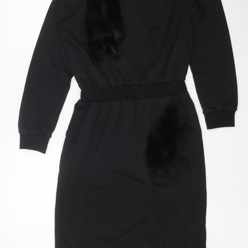 Kaleidoscope Womens Black Polyester Pencil Dress Size M Scoop Neck Pullover - Faux Fur Details