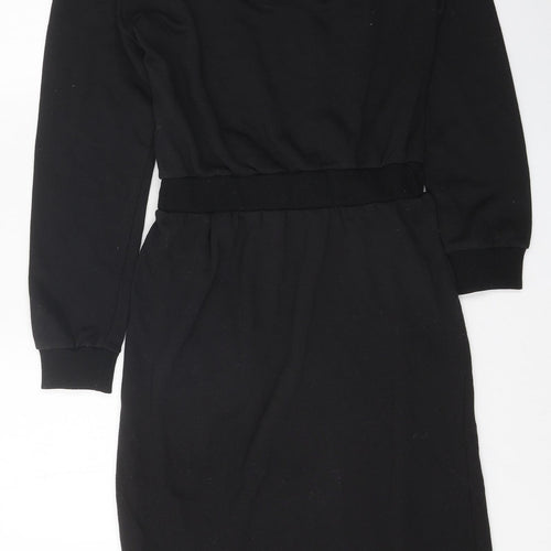 Kaleidoscope Womens Black Polyester Pencil Dress Size M Scoop Neck Pullover - Faux Fur Details