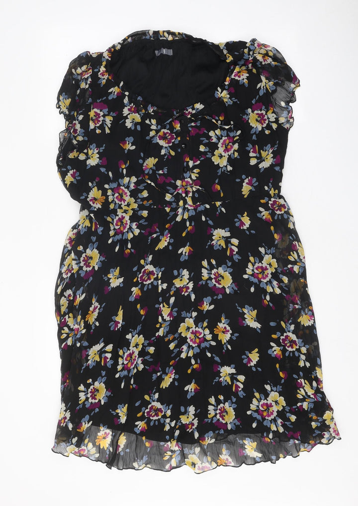 BHS Womens Black Floral Polyester A-Line One Size V-Neck Tie