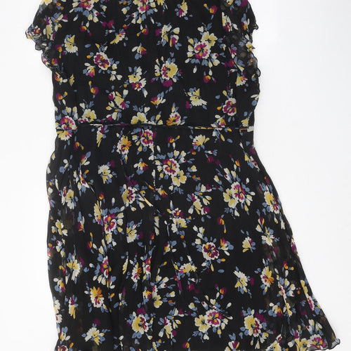 BHS Womens Black Floral Polyester A-Line One Size V-Neck Tie