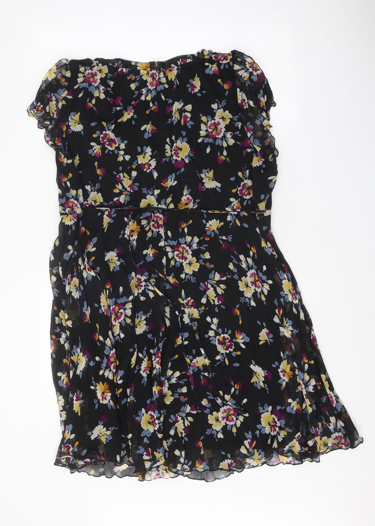 BHS Womens Black Floral Polyester A-Line One Size V-Neck Tie