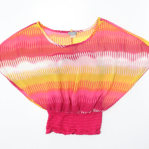 Vizio Womens Multicoloured Striped Polyester Basic Blouse Size L Scoop Neck - Elastic Hem