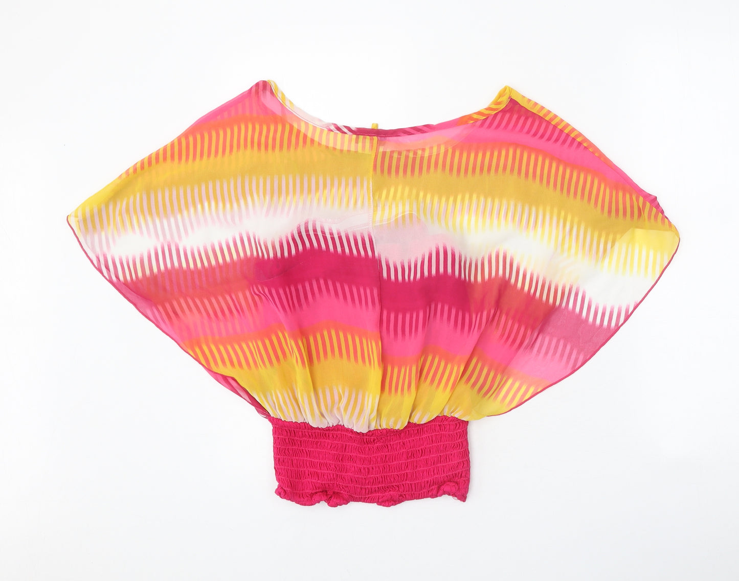 Vizio Womens Multicoloured Striped Polyester Basic Blouse Size L Scoop Neck - Elastic Hem