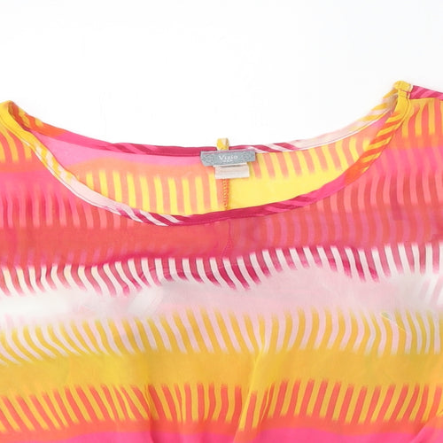 Vizio Womens Multicoloured Striped Polyester Basic Blouse Size L Scoop Neck - Elastic Hem