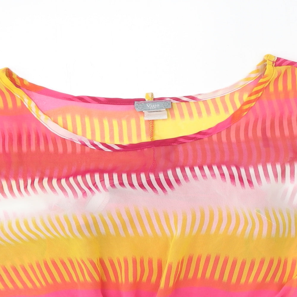 Vizio Womens Multicoloured Striped Polyester Basic Blouse Size L Scoop Neck - Elastic Hem