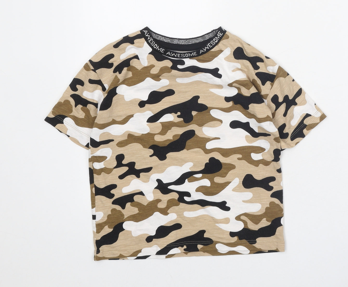NEXT Boys Brown Camouflage 100% Cotton Basic T-Shirt Size 3-4 Years Round Neck Pullover