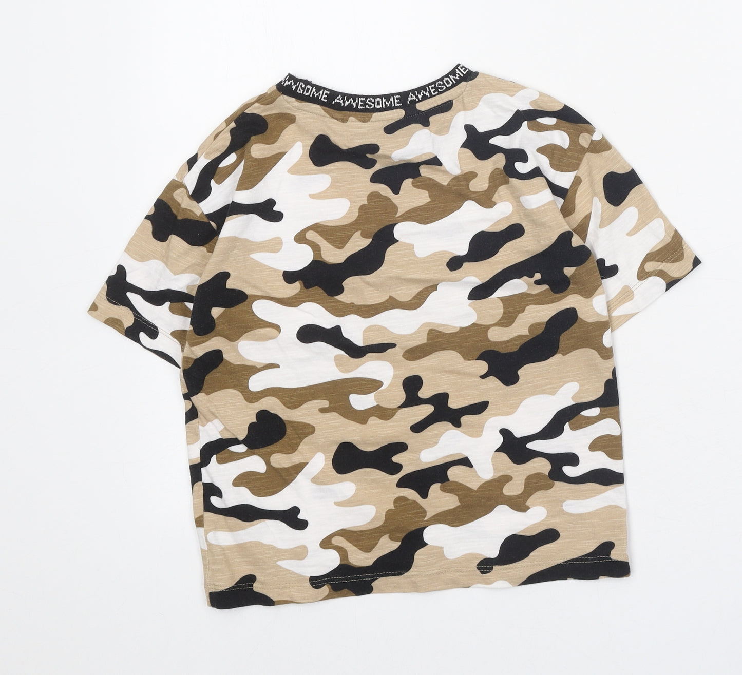 NEXT Boys Brown Camouflage 100% Cotton Basic T-Shirt Size 3-4 Years Round Neck Pullover