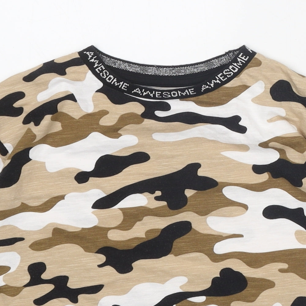 NEXT Boys Brown Camouflage 100% Cotton Basic T-Shirt Size 3-4 Years Round Neck Pullover
