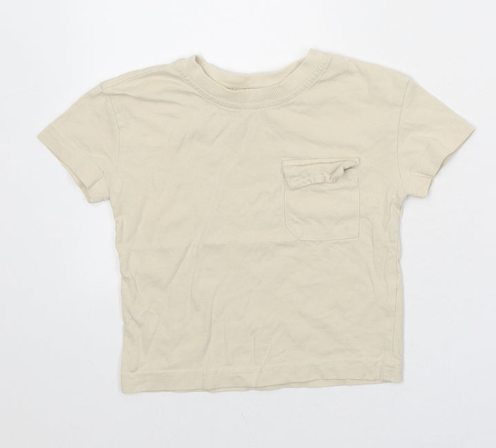 George Baby Beige 100% Cotton Basic T-Shirt Size 12-18 Months Round Neck Pullover
