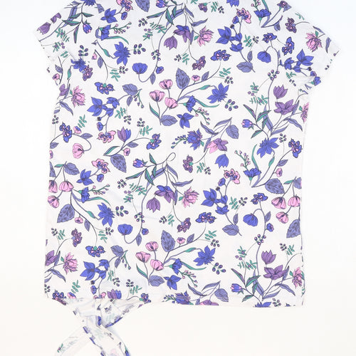Yessica Womens White Floral Polyester Basic T-Shirt Size XS V-Neck