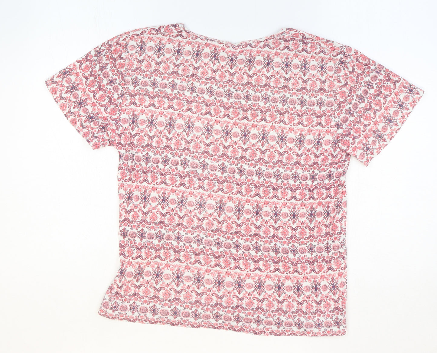 Cotton Traders Womens Pink Geometric Cotton Basic T-Shirt Size 12 Round Neck