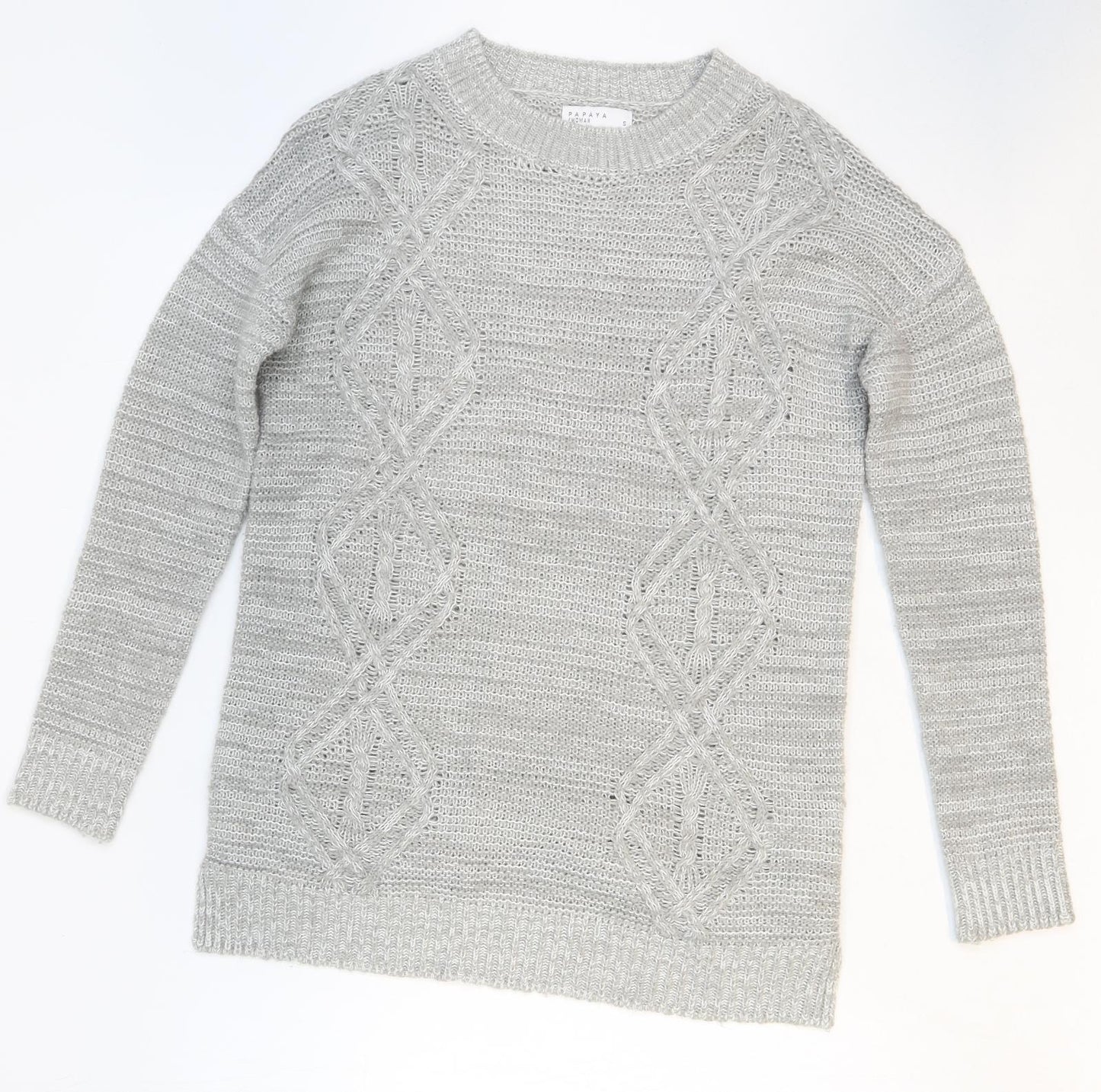 Papaya Womens Grey Round Neck Acrylic Pullover Jumper Size S